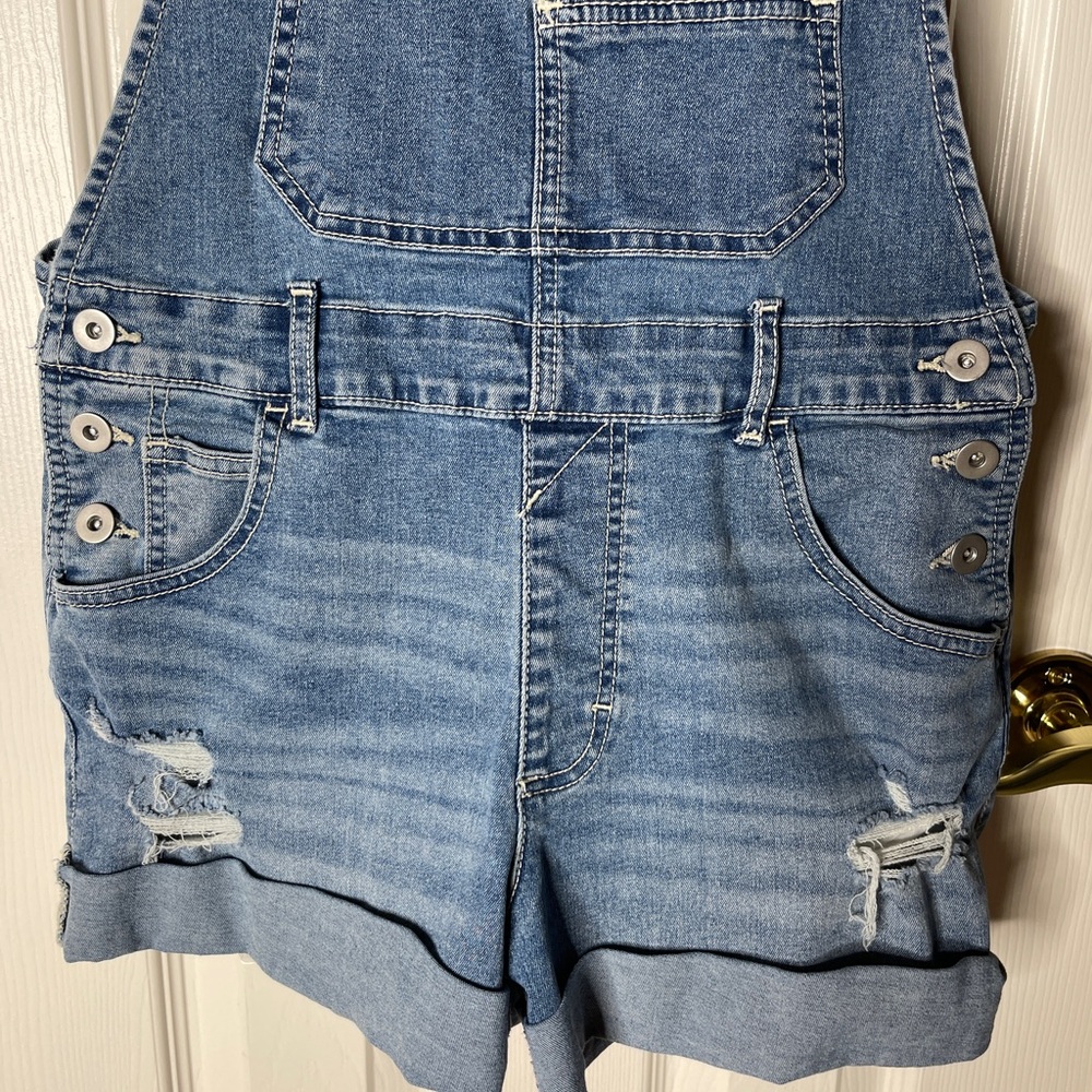 No Boundaries Blue Denim Short Overalls - Picture 2 of 4